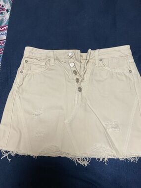 We The Free Cream Distressed Mini Skirt